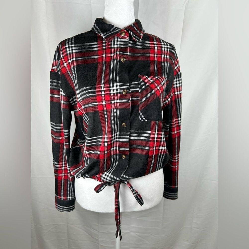 No Boundaries Plaid Button Shirt Juniors 3-5 Red Black Tie Lumberjack Ranch